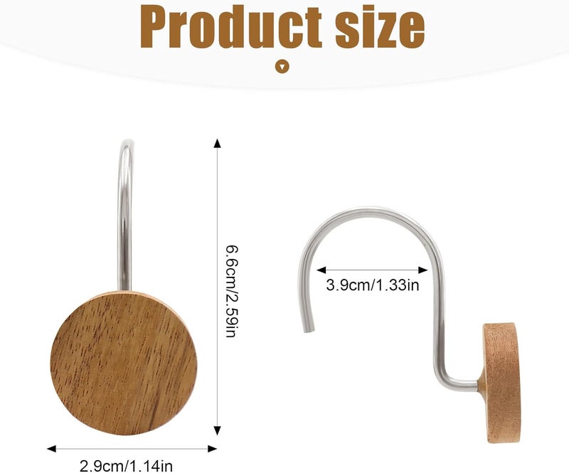 JTDTH Shower Curtain Hooks, Wood Decorative Shower Curtain Rings, Modern Round Log Shower Curtain Hangers, 12PCS Shower Hooks for Shower Curtain Rod, Bedroom, Living Room (Silvery) - Image 3